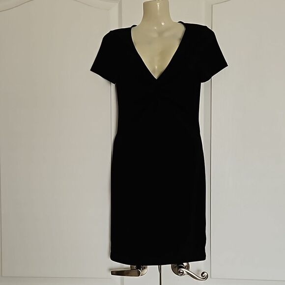 Ambianee Women's V-neck With Ruffled Bodycon Mini Dress Black Small - Picture 2 of 16